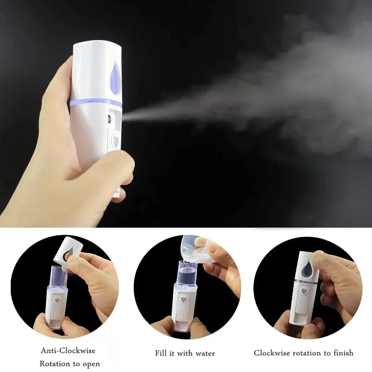 Nano Facial Mister – Portable Mini Mist Sprayer with Mirror