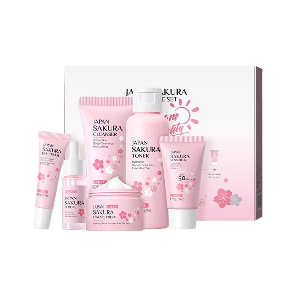 Sakura 6-Piece Skincare Set with Cleanser, Serum & SPF