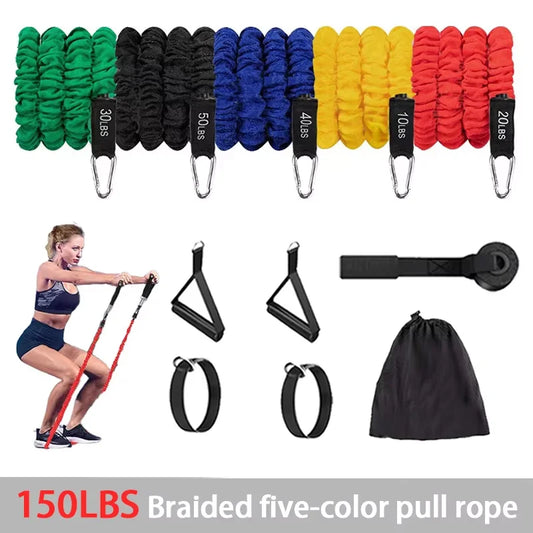 5-Tube Resistance Band Workout Set with Door Anchor & Stick