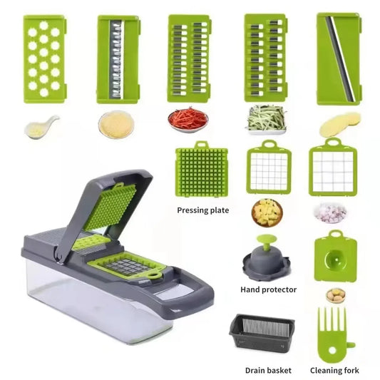 12-in-1 Vegetable Slicer with Basket β Fast & Easy Food Prep