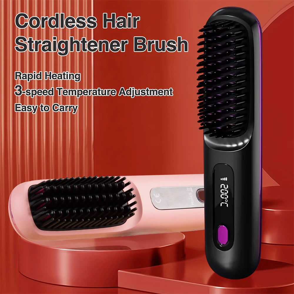 Electric Hair Straightening Brush USB Rechargeable