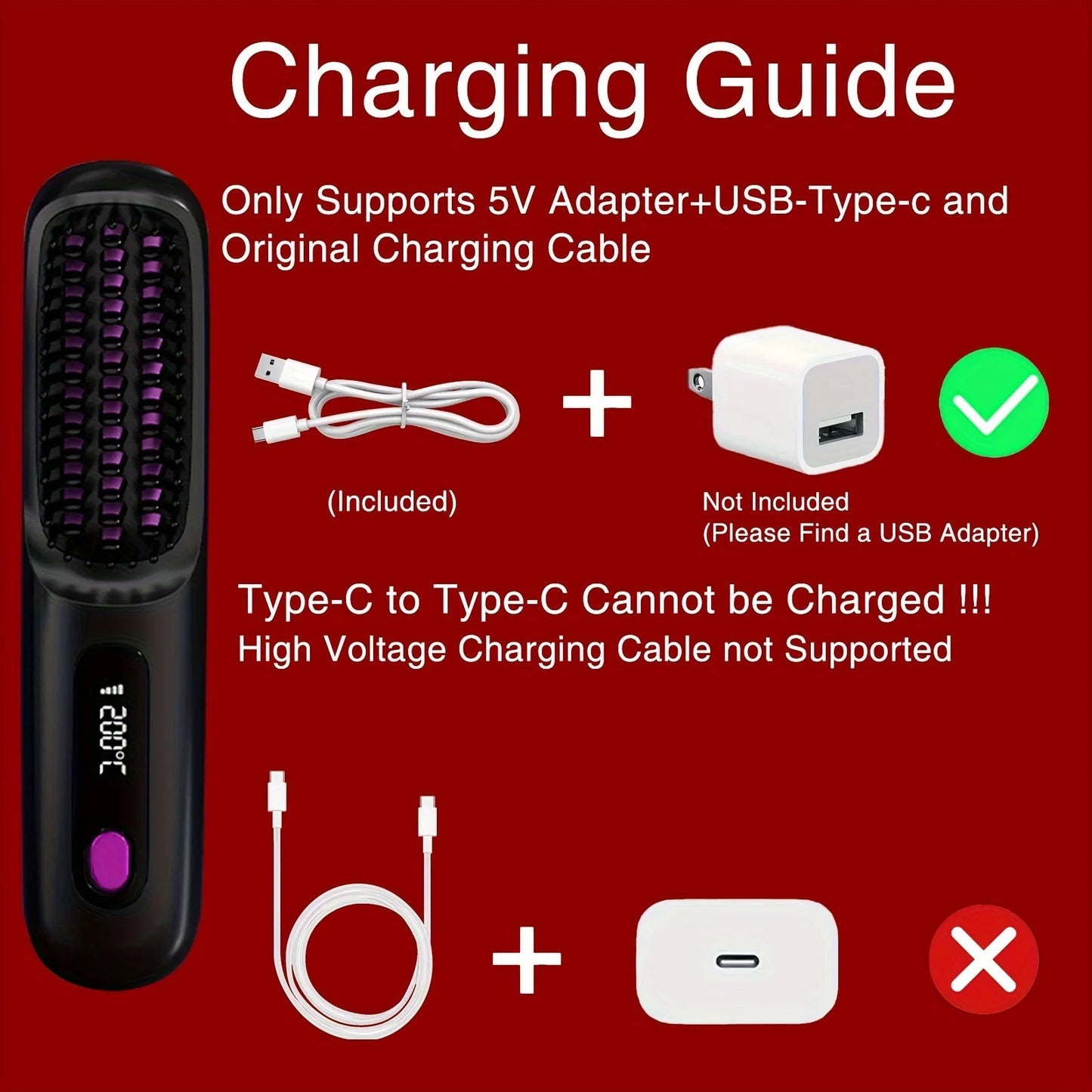Electric Hair Straightening Brush USB Rechargeable