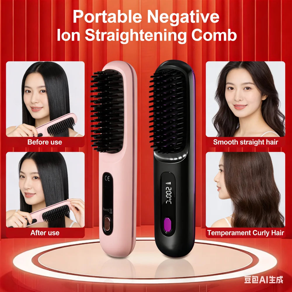 Electric Hair Straightening Brush USB Rechargeable