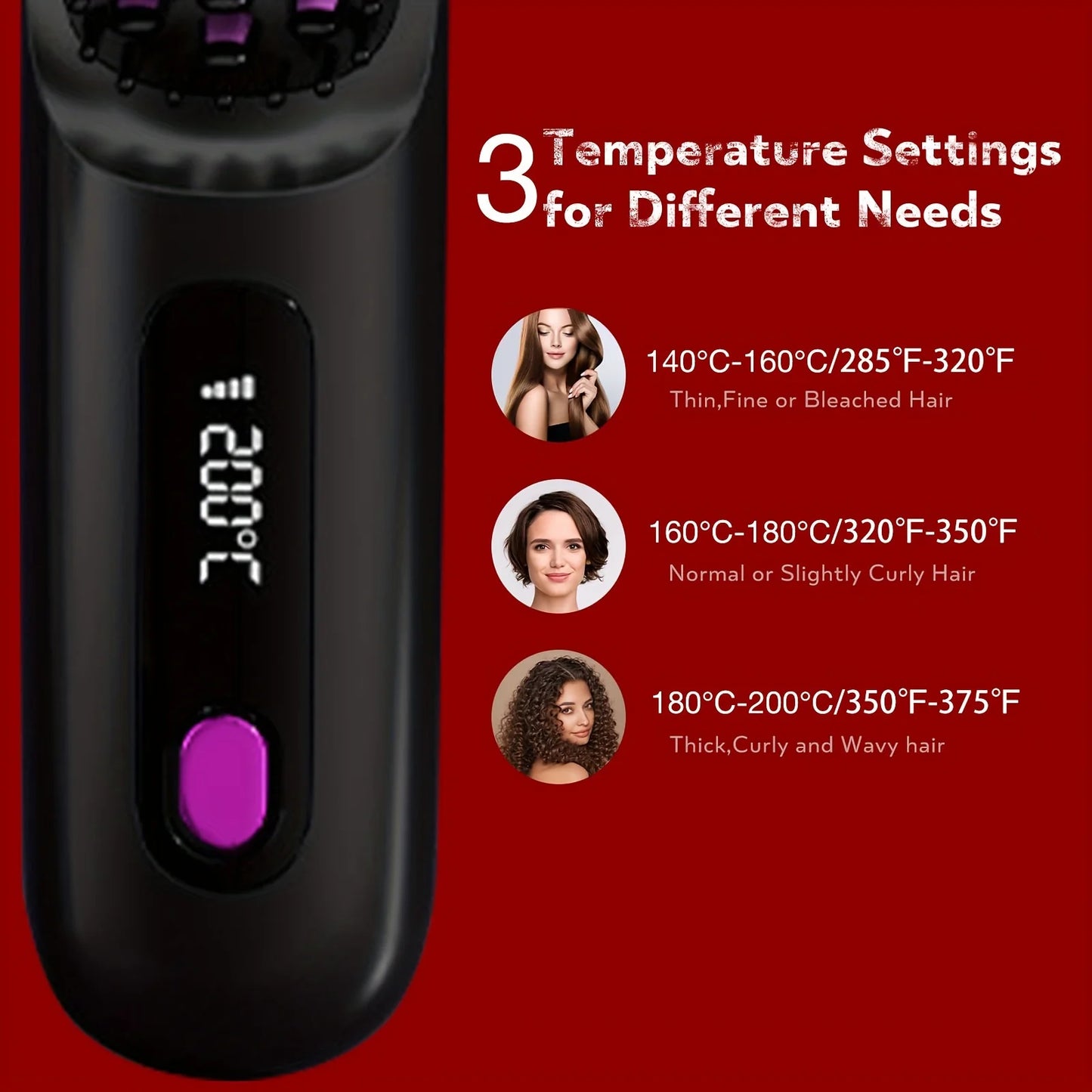 Electric Hair Straightening Brush USB Rechargeable