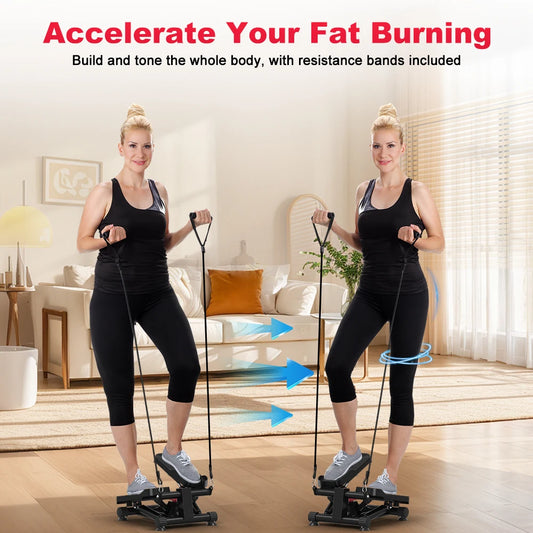 Mini Stepper with Resistance Bands – Compact Home Fitness Trainer