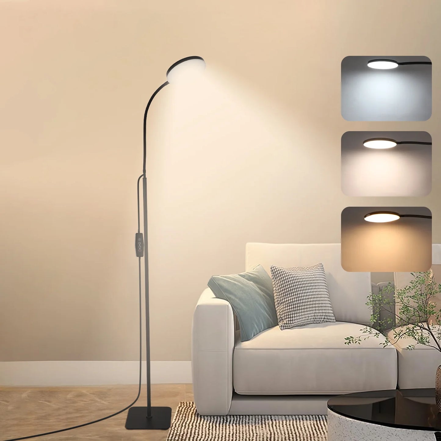 Circular LED Floor Lamp with Adjustable Brightness Levels