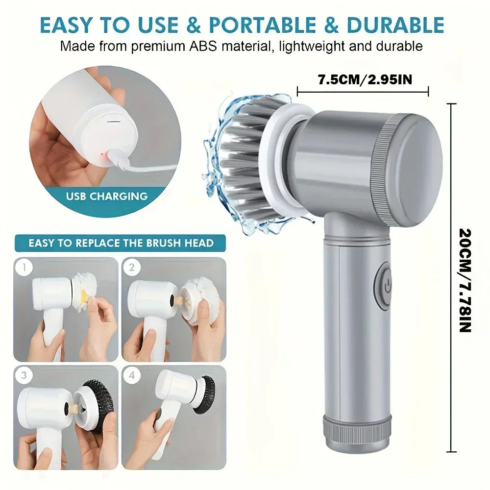 Electric Spin Scrubber Cordless Brush with 5 Heads
