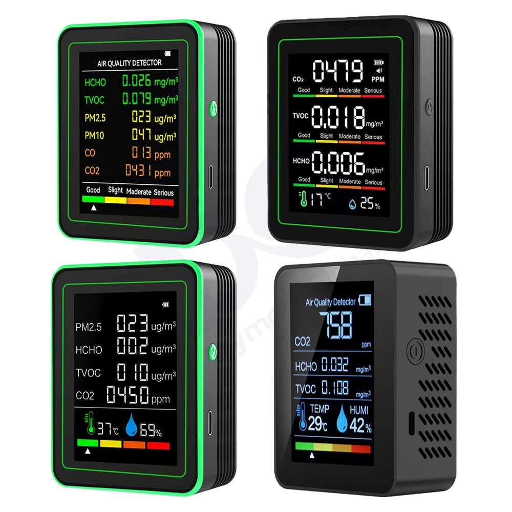 6-in-1 Air Quality Monitor CO₂ TVOC PM2.5 Temperature & Humidity