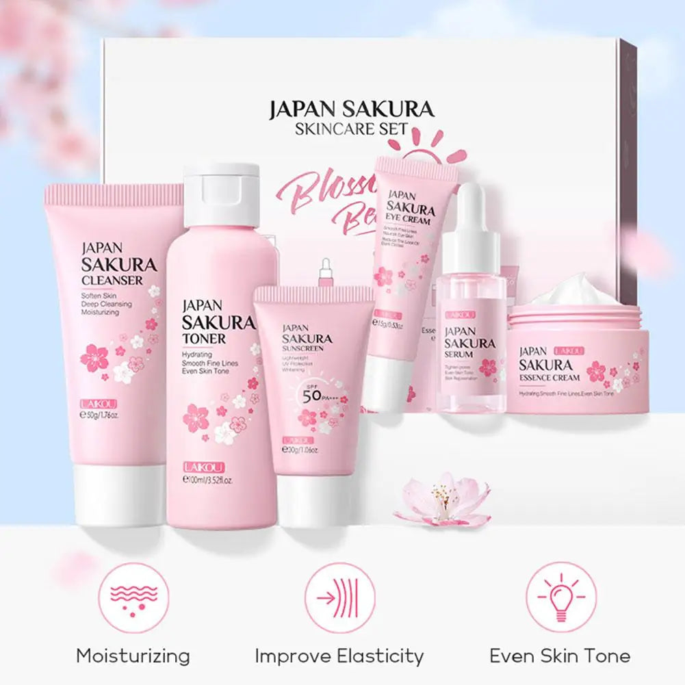 Sakura 6-Piece Skincare Set with Cleanser, Serum & SPF