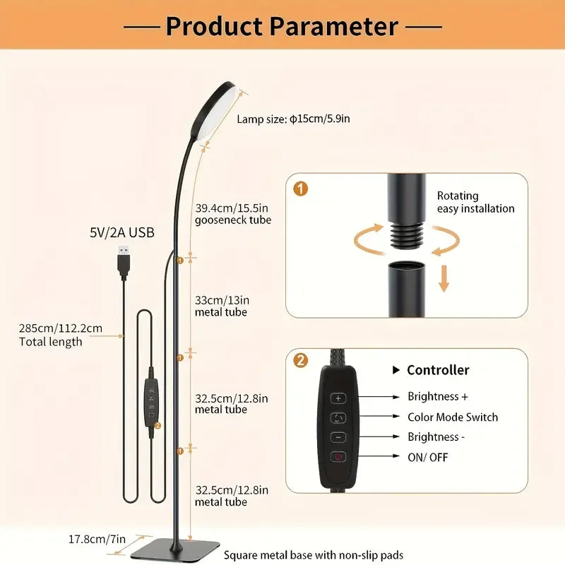 Circular LED Floor Lamp with Adjustable Brightness Levels