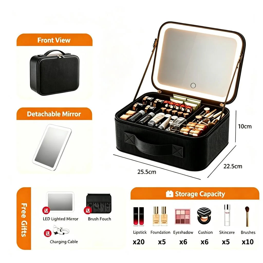 LED Makeup Travel Case with Mirror