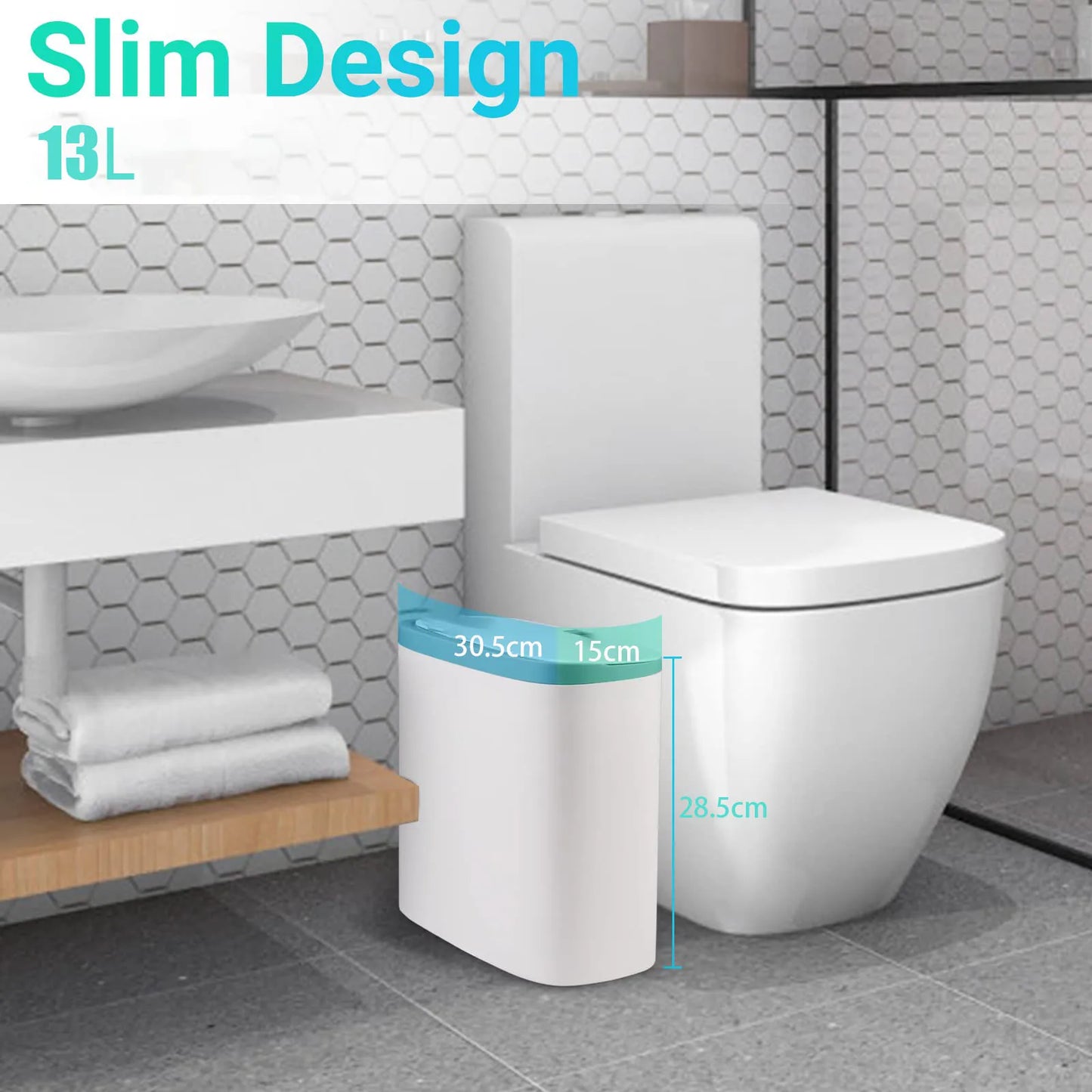 Automatic Touchless Bathroom Trash Can with Motion Sensor