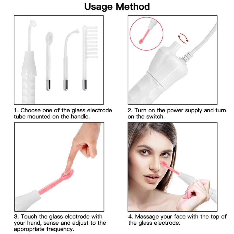 Portable High Frequency Facial Wand with Glass Tube Electrodes