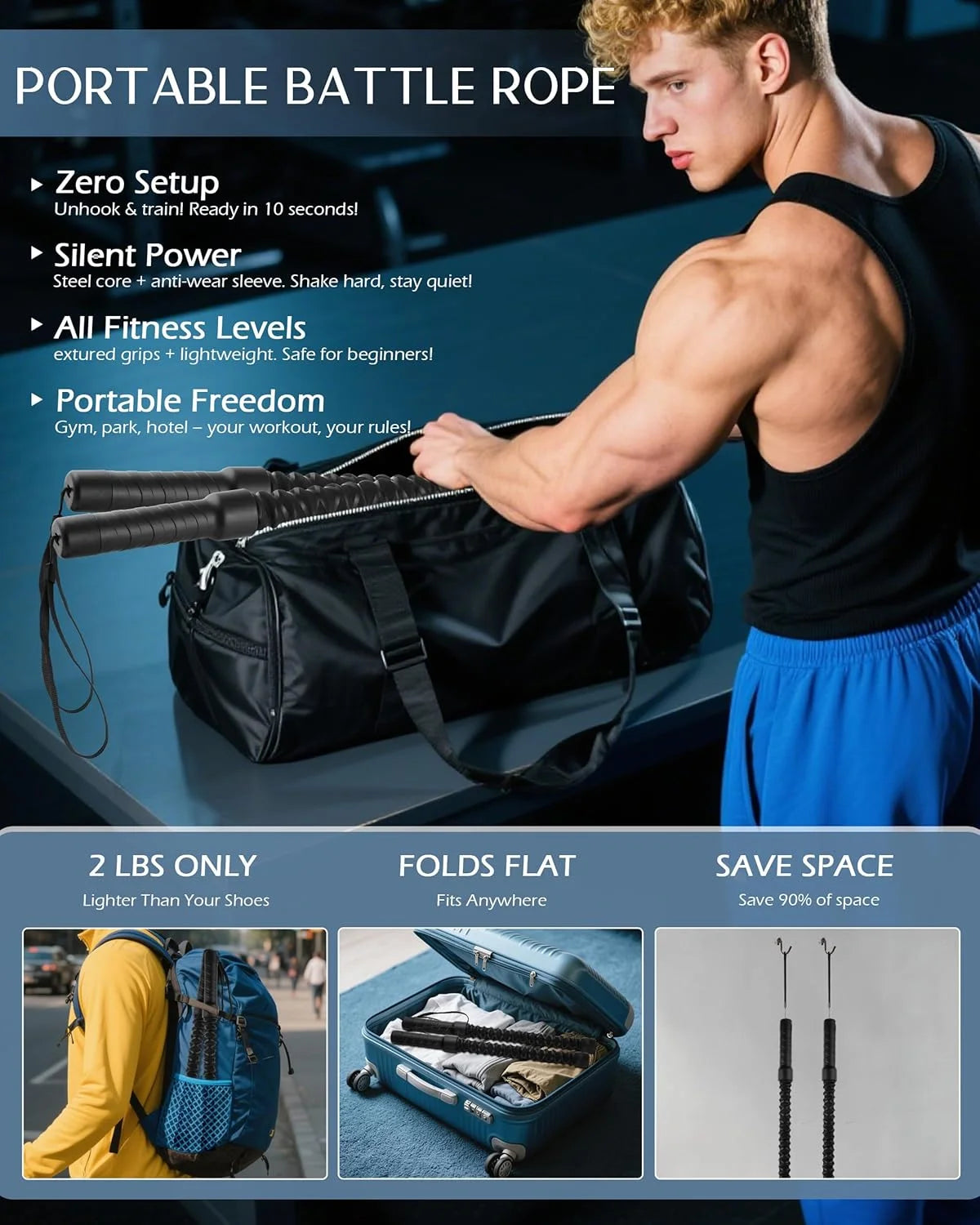 Cordless Weighted Battle Rope Home Fitness Set