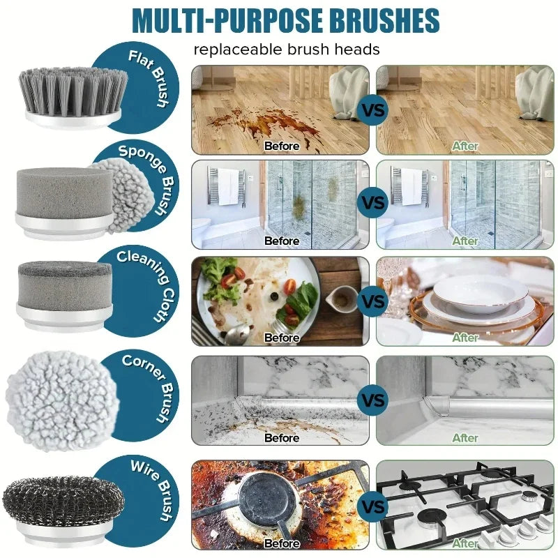 Electric Spin Scrubber Cordless Brush with 5 Heads