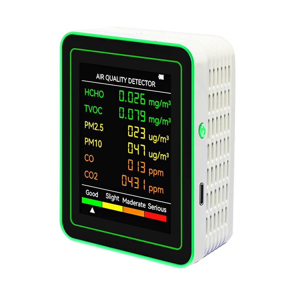 6-in-1 Air Quality Monitor CO₂ TVOC PM2.5 Temperature & Humidity