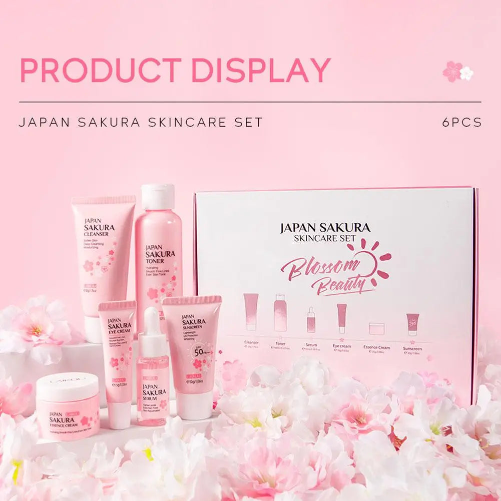 Sakura 6-Piece Skincare Set with Cleanser, Serum & SPF