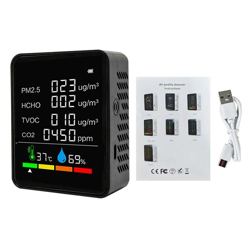 6-in-1 Air Quality Monitor CO₂ TVOC PM2.5 Temperature & Humidity