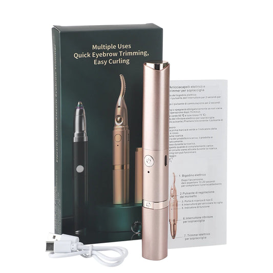 2 in 1 Heated Eyelash Curler & Electric Eyebrow Trimmer Beauty Tool