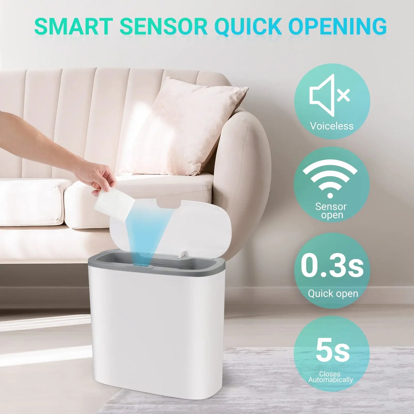 Automatic Touchless Bathroom Trash Can with Motion Sensor