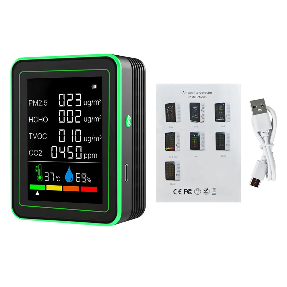 6-in-1 Air Quality Monitor CO₂ TVOC PM2.5 Temperature & Humidity