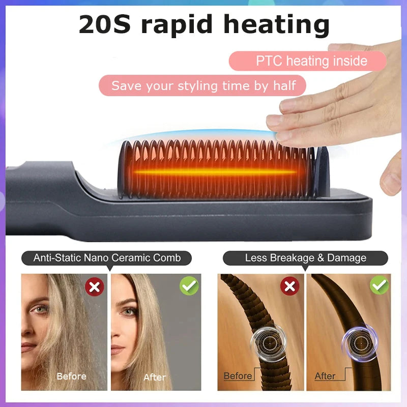 Electric Hot Comb Hair Straightening Brush Ionic Design