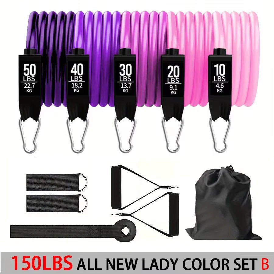 5-Tube Resistance Band Workout Set with Door Anchor & Stick