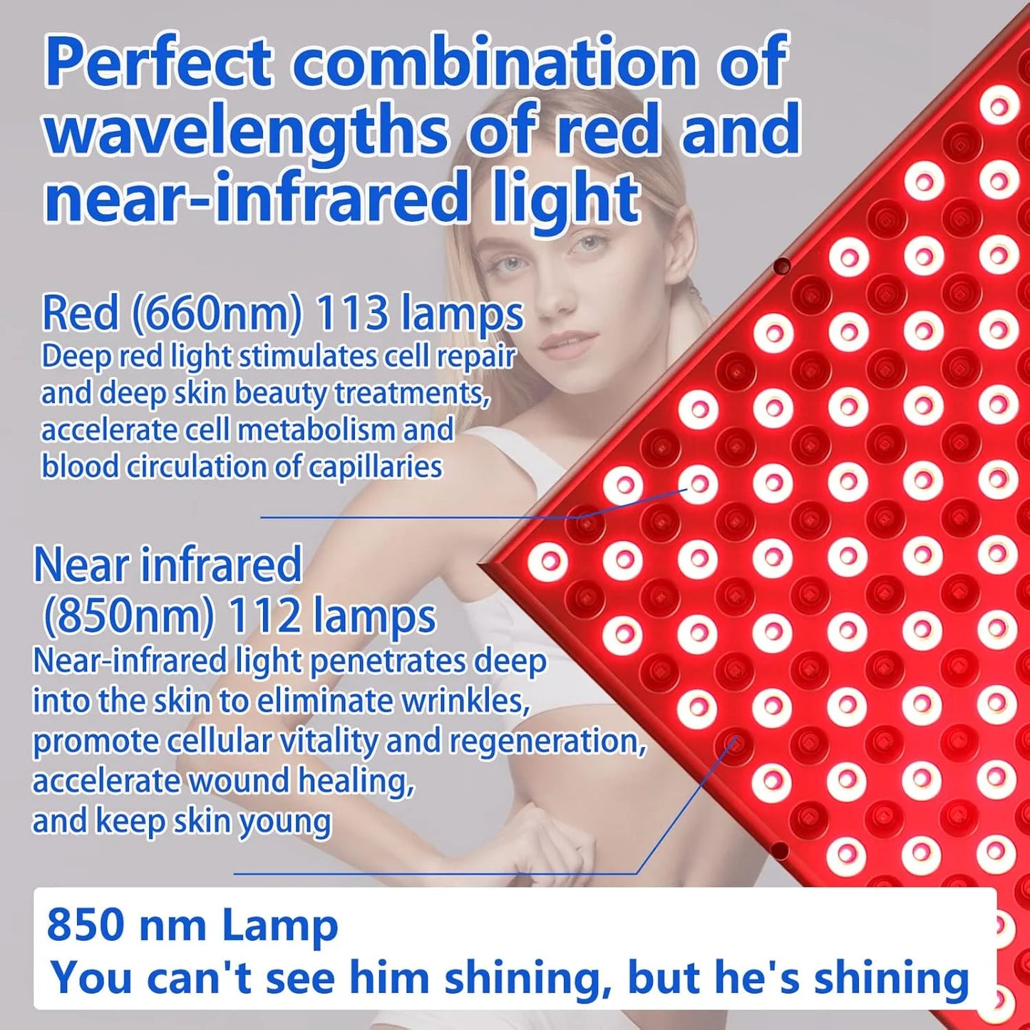 Red LED Phototherapy Panel 660nm & 850nm Home Lamp