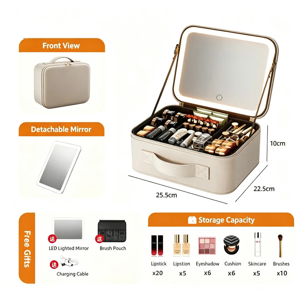 LED Makeup Travel Case with Mirror