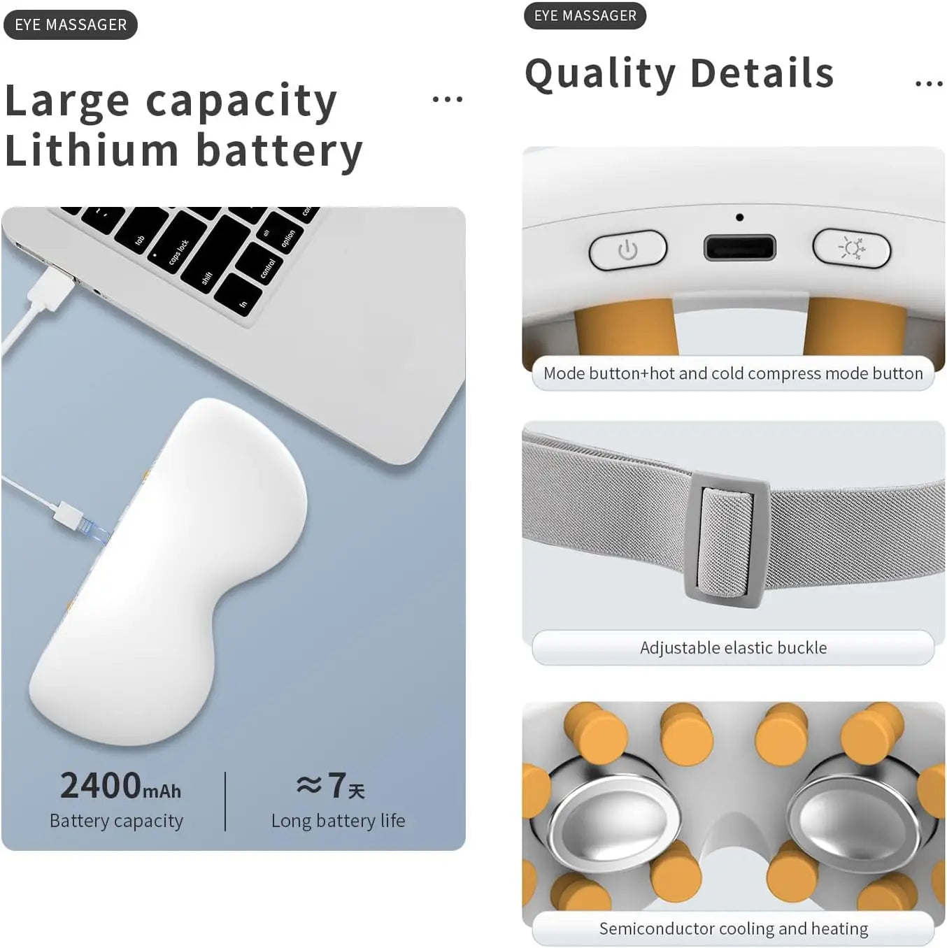Rechargeable Heat & Cooling Eye Massager with Bluetooth Music