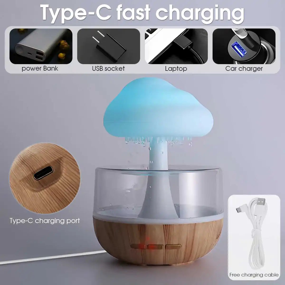 Rain Cloud Humidifier with LED Night Light