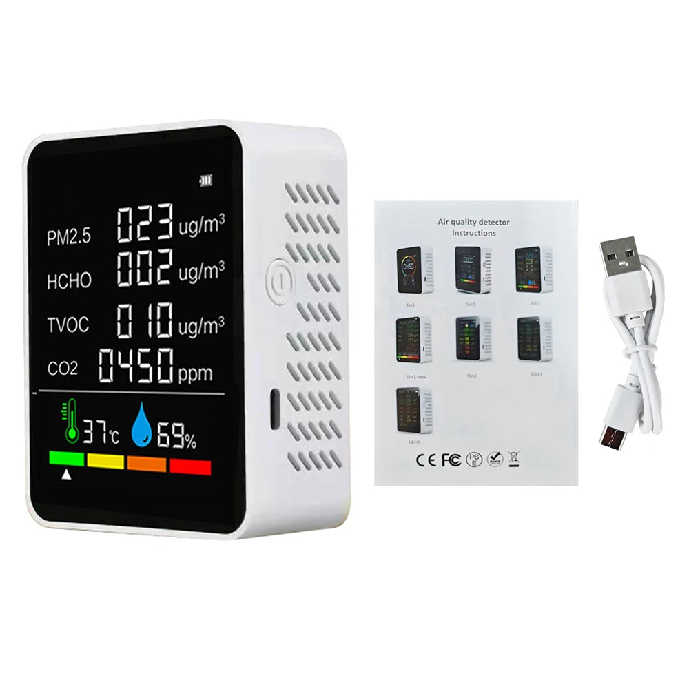 6-in-1 Air Quality Monitor CO₂ TVOC PM2.5 Temperature & Humidity