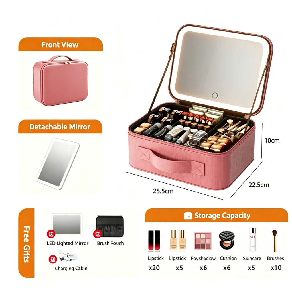 LED Makeup Travel Case with Mirror
