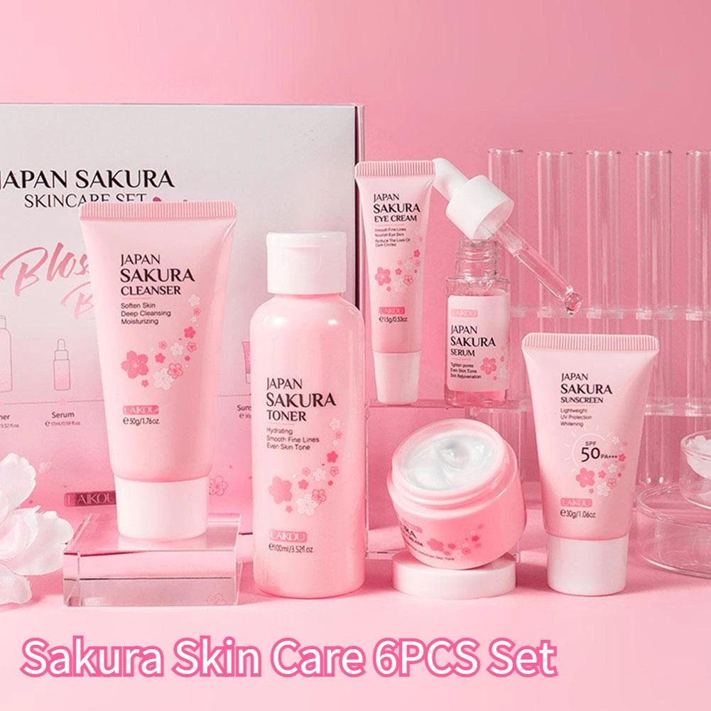 Sakura 6-Piece Skincare Set with Cleanser, Serum & SPF