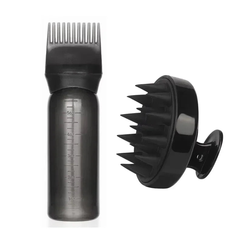 Silicone Scalp Massage Shampoo Brush & Hair Applicator Bottle