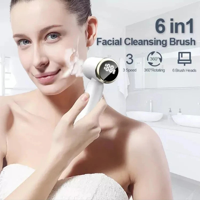 6-in-1 Electric Silicone Facial Cleansing Brush | Deep Pore Care