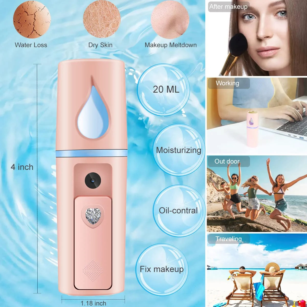 Nano Facial Mister – Portable Mini Mist Sprayer with Mirror