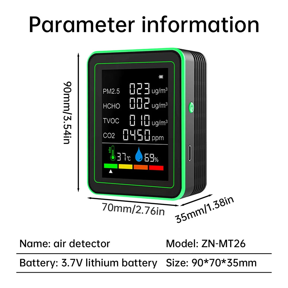 6-in-1 Air Quality Monitor CO₂ TVOC PM2.5 Temperature & Humidity