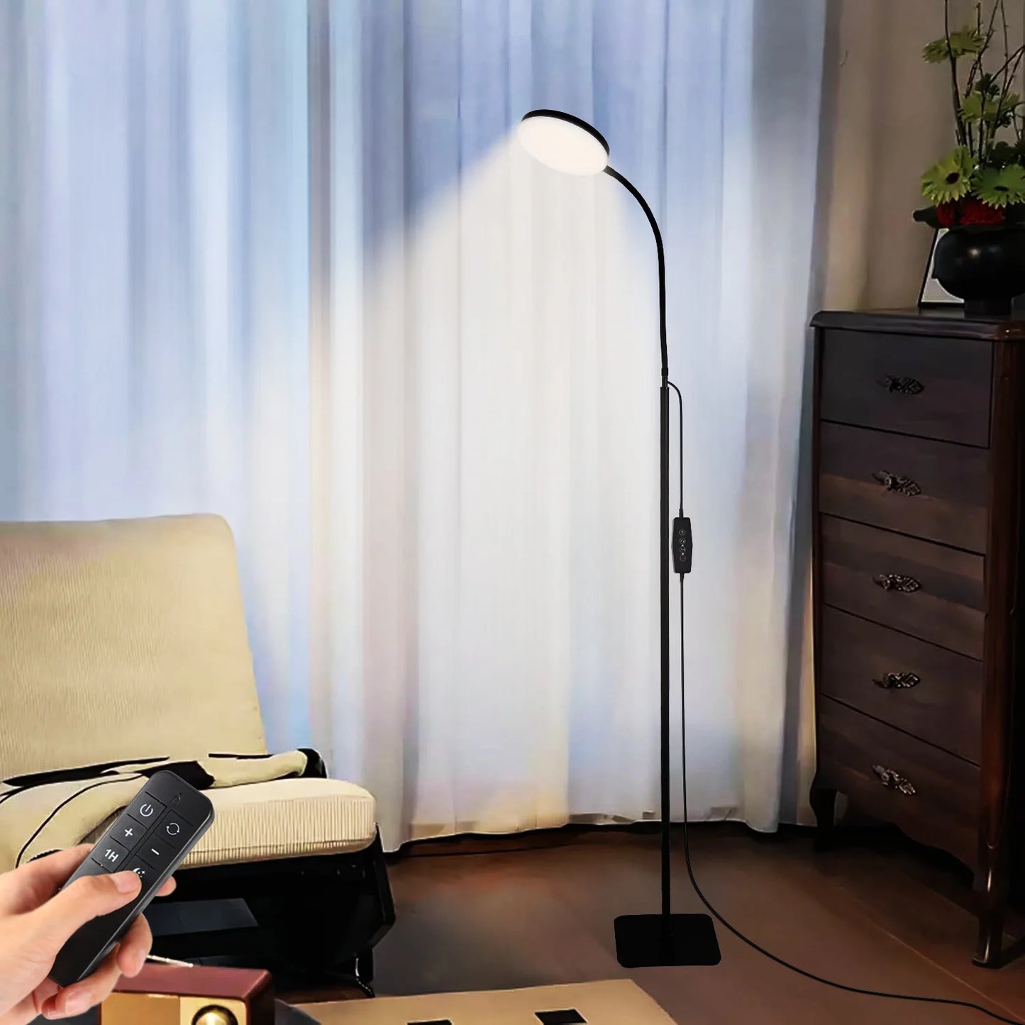 Circular LED Floor Lamp with Adjustable Brightness Levels