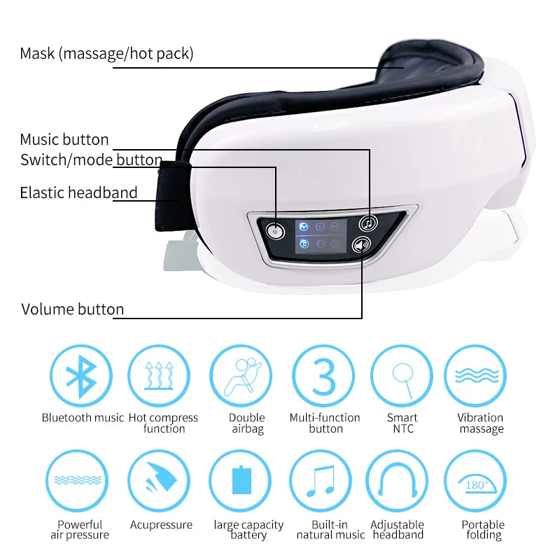 Electric Eye Massager Heat Vibration Bluetooth Device