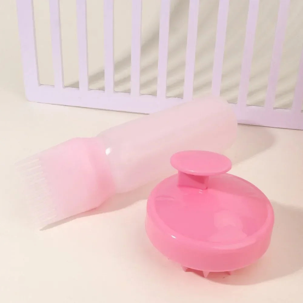Silicone Scalp Massage Shampoo Brush & Hair Applicator Bottle