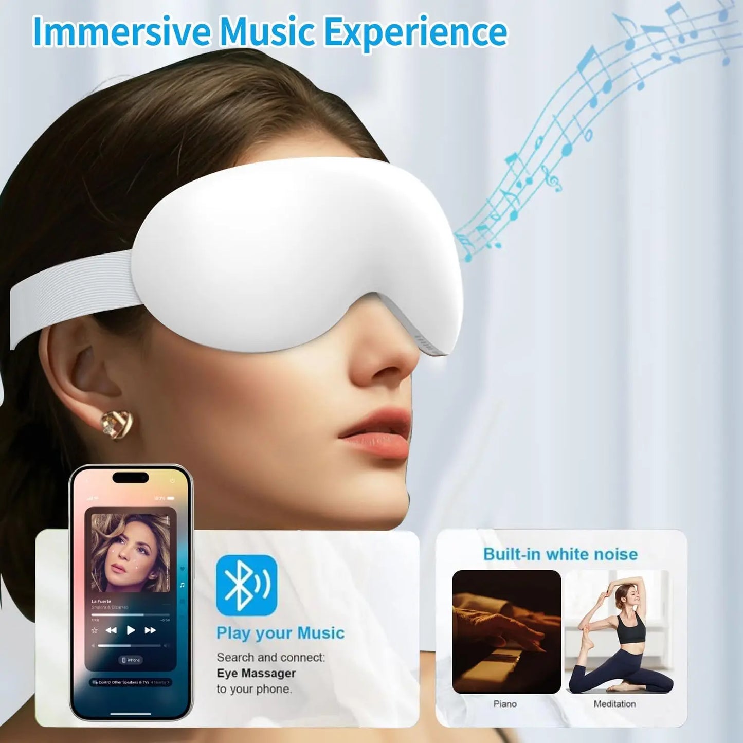 Rechargeable Heat & Cooling Eye Massager with Bluetooth Music