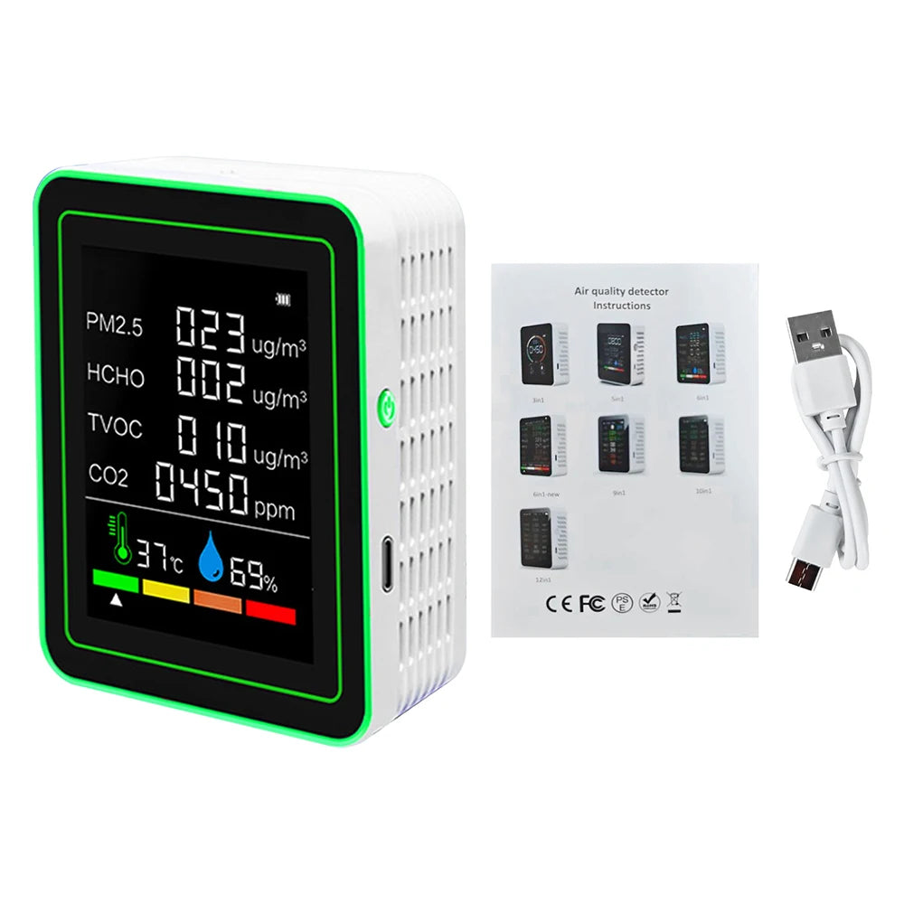 6-in-1 Air Quality Monitor CO₂ TVOC PM2.5 Temperature & Humidity