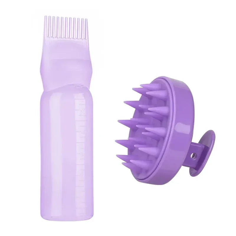 Silicone Scalp Massage Shampoo Brush & Hair Applicator Bottle