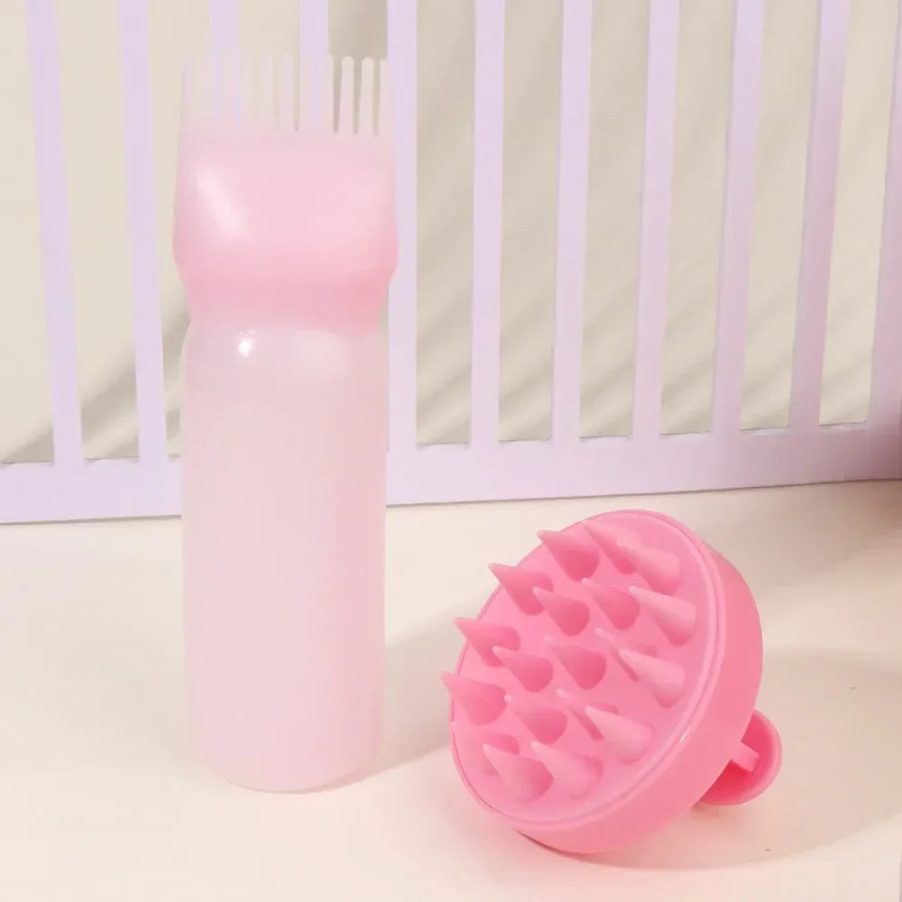 Silicone Scalp Massage Shampoo Brush & Hair Applicator Bottle