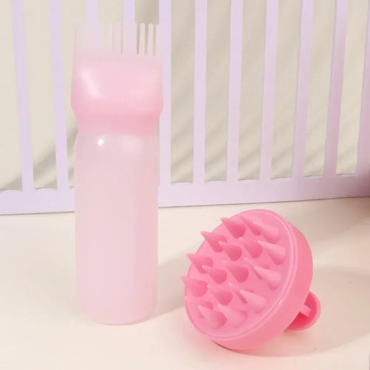 Silicone Scalp Massage Shampoo Brush & Hair Applicator Bottle
